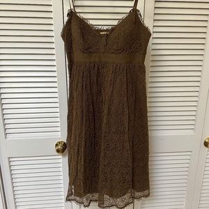 Max Studio Cotton Dress Empire Waist Brown Lace Size 12 NWOT
